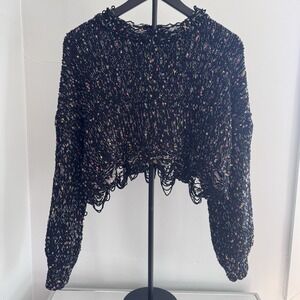 Wild Honey Boho Confetti Knit Tunic‎ Top Sz S Cropped Raw Hem Festival Cozy